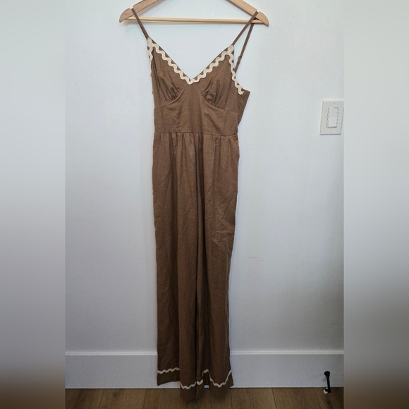 Japna Pants - NEW Japna Tan Jumpsuit with White Accents